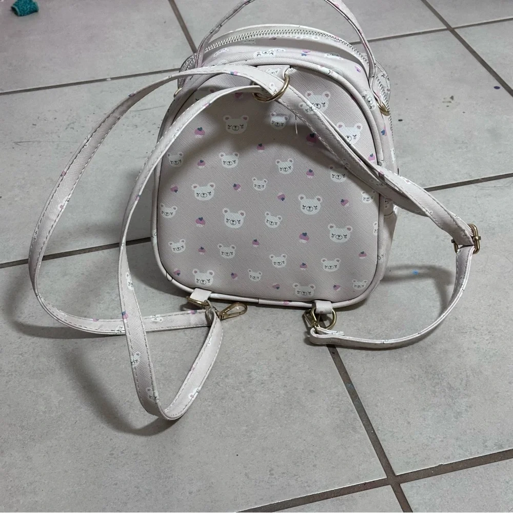 Kids Beige Mini‎ Faux Leather Backpack.